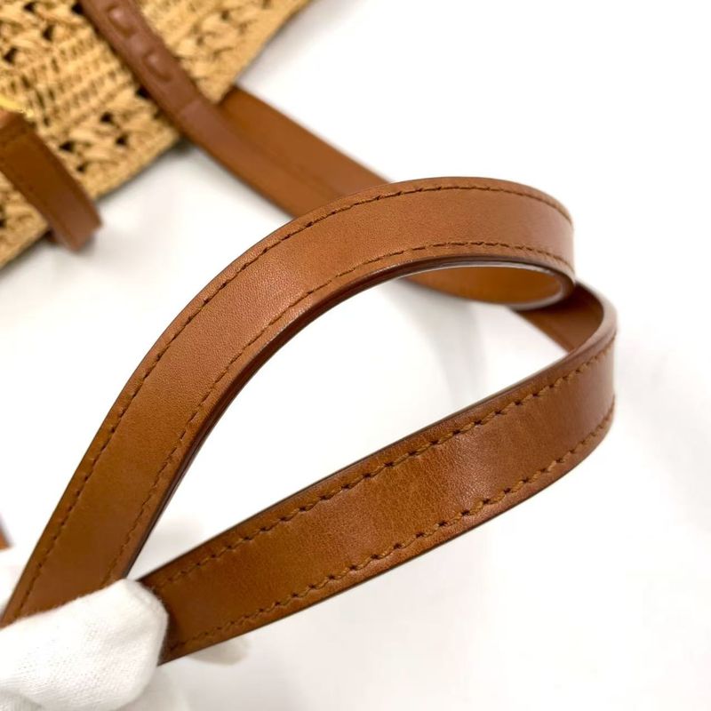 Saint Laurent Paris Pannier Small Crochet Leather X Raffia Brown X Beige Tote