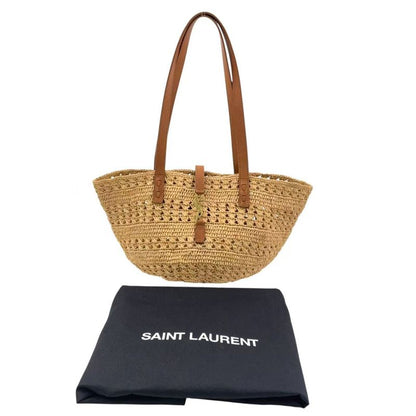 Saint Laurent Paris Pannier Small Crochet Leather X Raffia Brown X Beige Tote