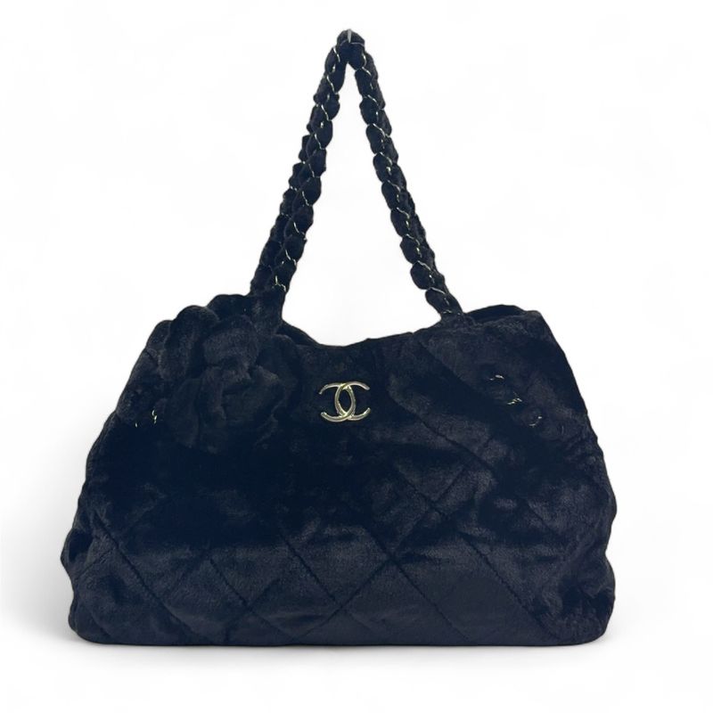Chanel Camellia Matelasse Serial No 13 Series Enamel Leather X Fur Black Chain