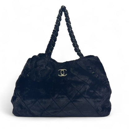 Chanel Camellia Matelasse Serial No 13 Series Enamel Leather X Fur Black Chain