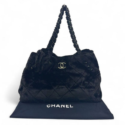 Chanel Camellia Matelasse Serial No 13 Series Enamel Leather X Fur Black Chain