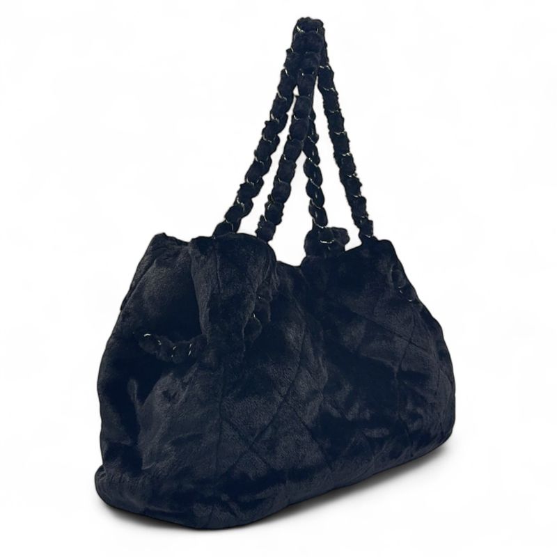 Chanel Camellia Matelasse Serial No 13 Series Enamel Leather X Fur Black Chain