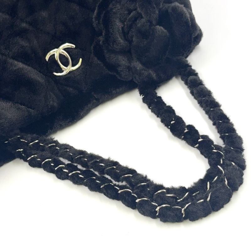Chanel Camellia Matelasse Serial No 13 Series Enamel Leather X Fur Black Chain