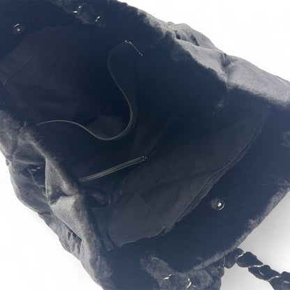 Chanel Camellia Matelasse Serial No 13 Series Enamel Leather X Fur Black Chain