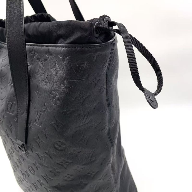 Louis Vuitton Monogram Helmet Drawstring RFID Compatible Leather Black Tote Bag