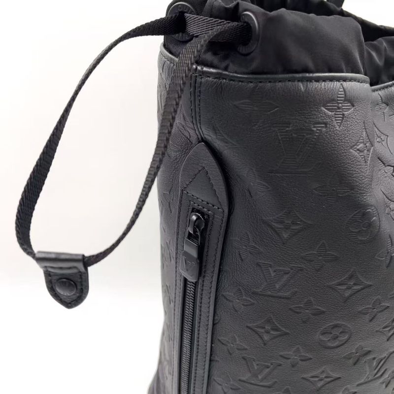 Louis Vuitton Monogram Helmet Drawstring RFID Compatible Leather Black Tote Bag