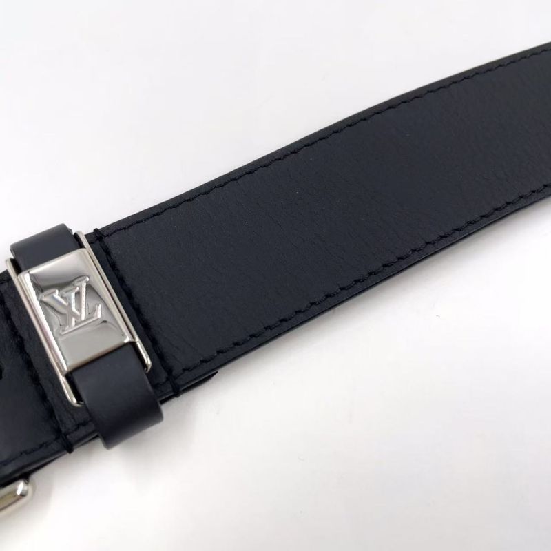 Louis Vuitton Santure Vendome Leather Black Belt Silver M0542
