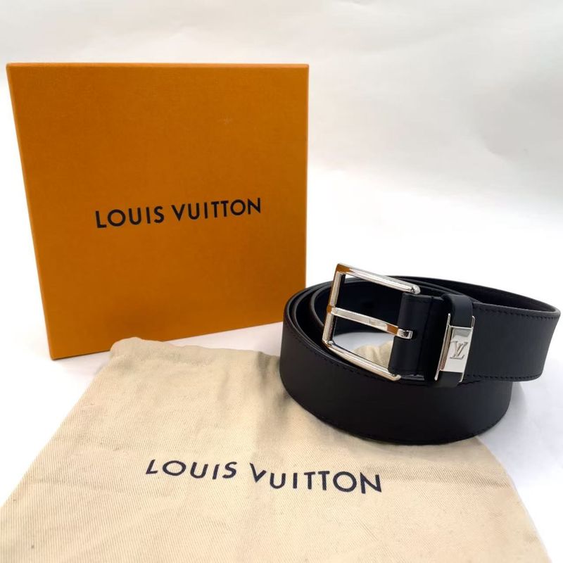 Louis Vuitton Santure Vendome Leather Black Belt Silver M0542