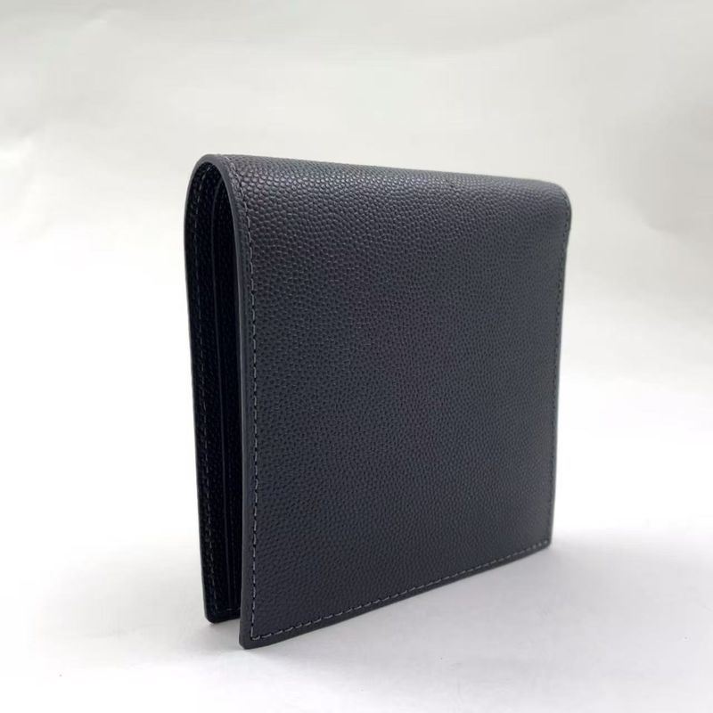 Cartier Santos Logo Plate Fold Leather Black Wallet Silver