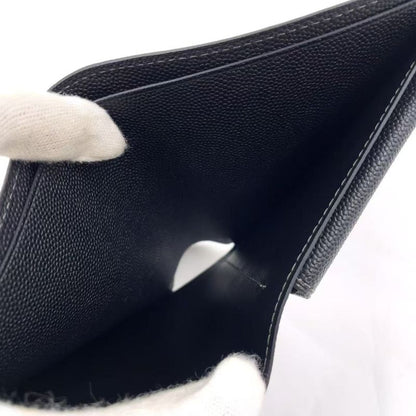 Cartier Santos Logo Plate Fold Leather Black Wallet Silver