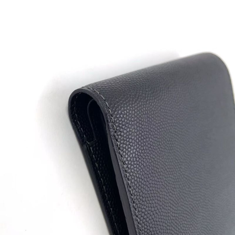 Cartier Santos Logo Plate Fold Leather Black Wallet Silver