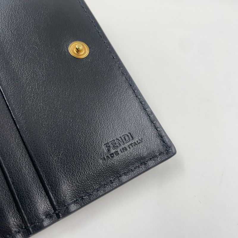 Fendi Compact Wallet Bifold Leather Black Wallet Gold 8m0387-a18b