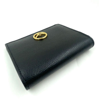 Fendi Compact Wallet Bifold Leather Black Wallet Gold 8m0387-a18b