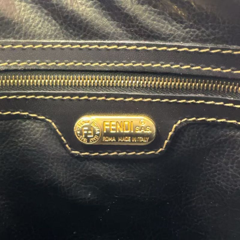 Fendi Pecan Pattern Leather × PVC Black × Beige Shoulder Bag Gold