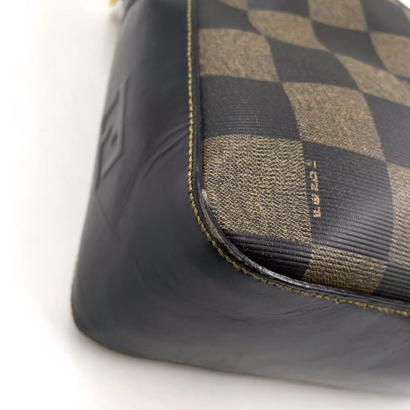 Fendi Pecan Pattern Leather × PVC Black × Beige Shoulder Bag Gold
