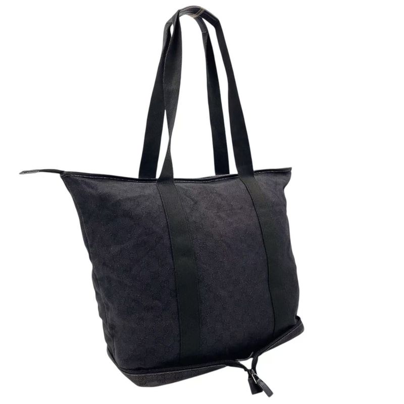 Gucci GG Canvas Folding Canvas Black Tote Bag Silver 152232