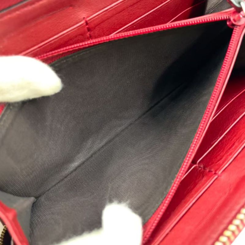 Gucci Micro Guccissima Round Zipper Long Wallet Leather Red Wallet Gold 449391