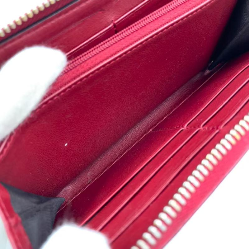 Gucci Micro Guccissima Round Zipper Long Wallet Leather Red Wallet Gold 449391