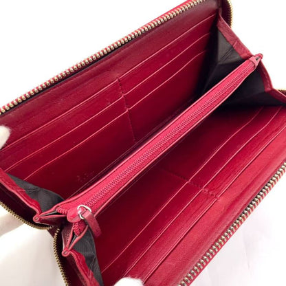 Gucci Micro Guccissima Round Zipper Long Wallet Leather Red Wallet Gold 449391