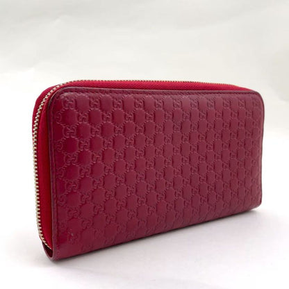 Gucci Micro Guccissima Round Zipper Long Wallet Leather Red Wallet Gold 449391