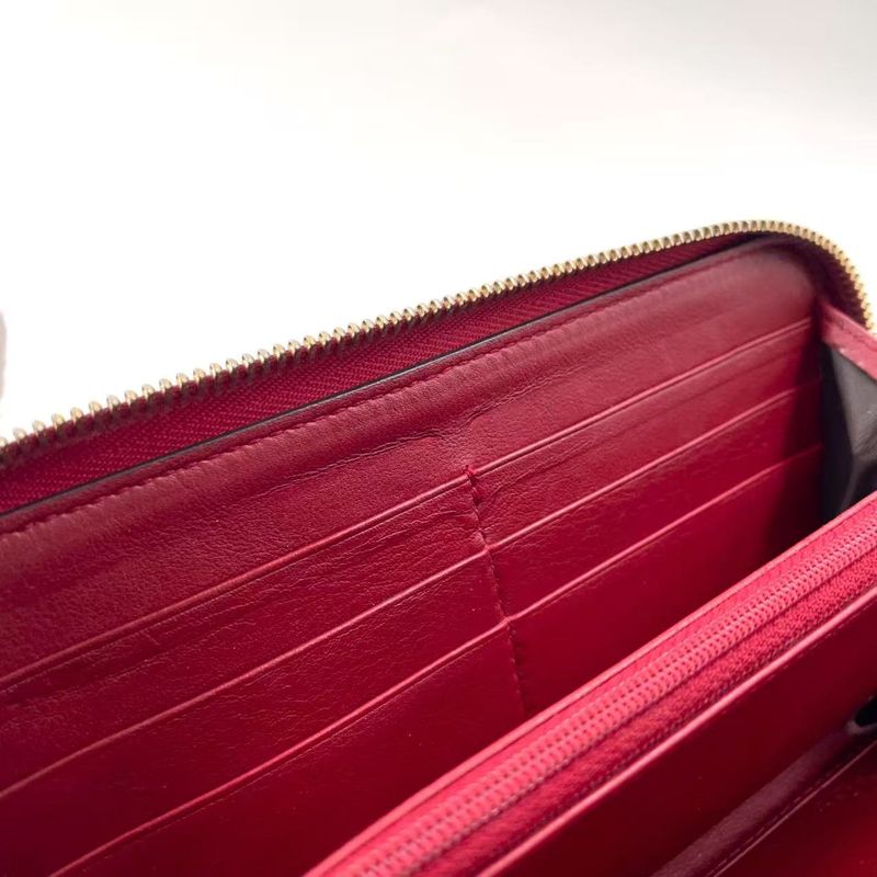 Gucci Micro Guccissima Round Zipper Long Wallet Leather Red Wallet Gold 449391