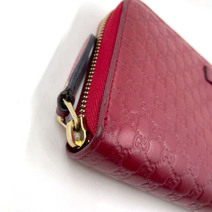 Gucci Micro Guccissima Round Zipper Long Wallet Leather Red Wallet Gold 449391