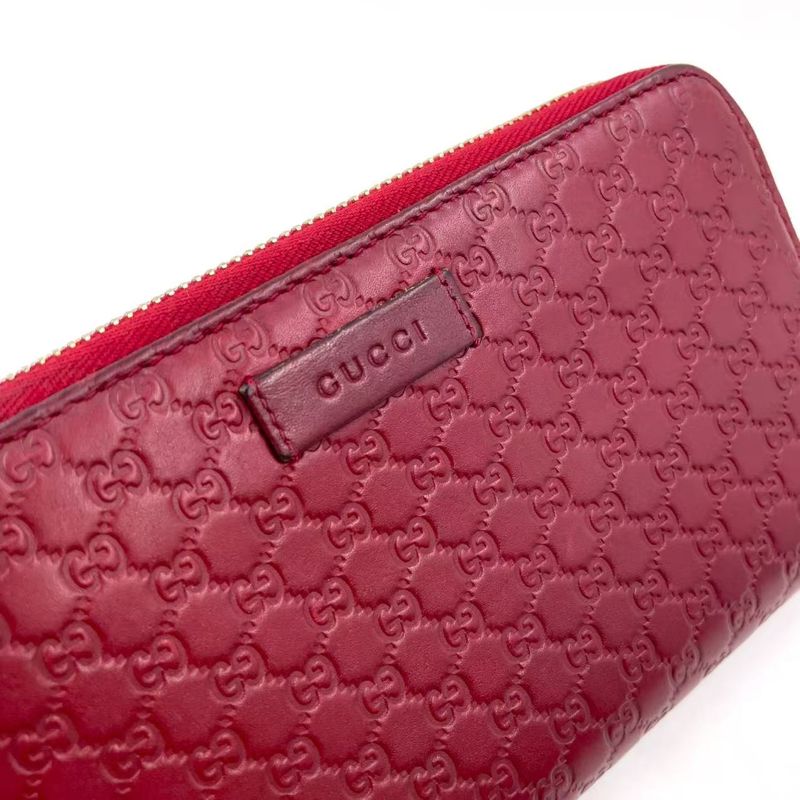 Gucci Micro Guccissima Round Zipper Long Wallet Leather Red Wallet Gold 449391