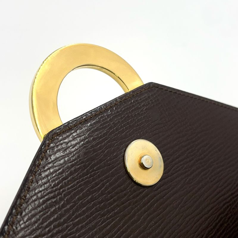 Celine Vintage Circle Hardware Logo 2WAY Clutch Leather Brown Shoulder Bag Gold