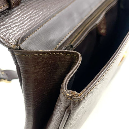 Celine Vintage Circle Hardware Logo 2WAY Clutch Leather Brown Shoulder Bag Gold