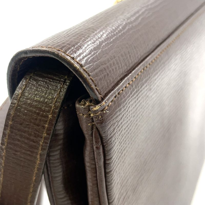 Celine Vintage Circle Hardware Logo 2WAY Clutch Leather Brown Shoulder Bag Gold