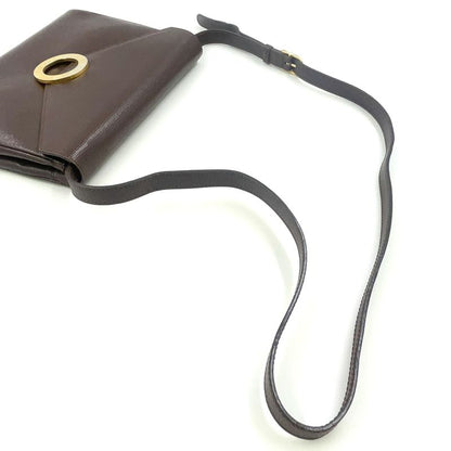 Celine Vintage Circle Hardware Logo 2WAY Clutch Leather Brown Shoulder Bag Gold