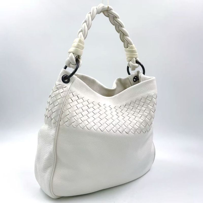 Bottega Veneta Intrecciato One Shoulder Leather White Handbag Black