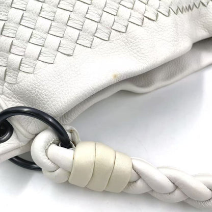 Bottega Veneta Intrecciato One Shoulder Leather White Handbag Black