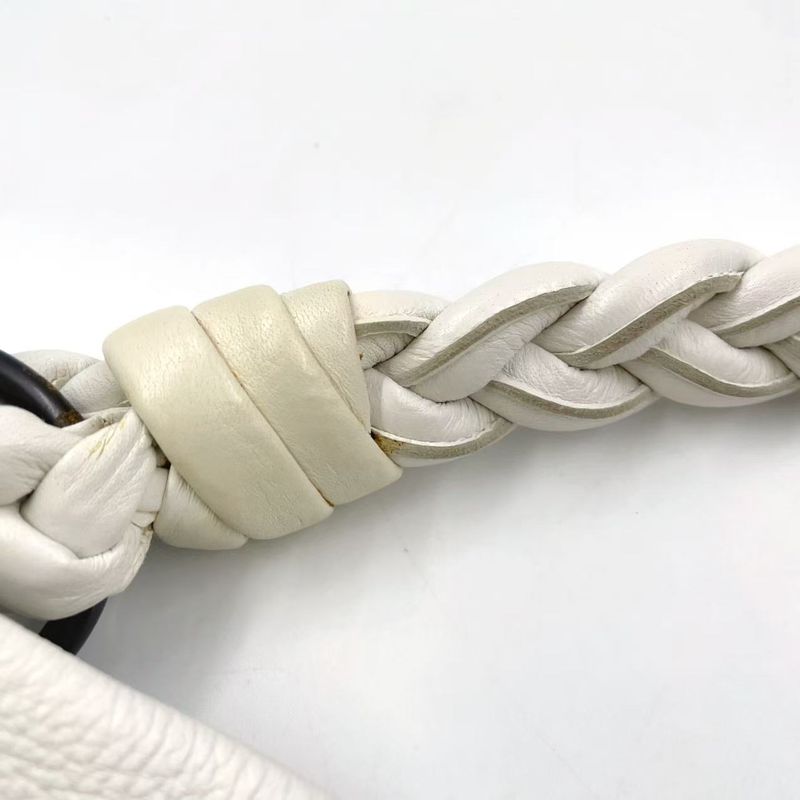 Bottega Veneta Intrecciato One Shoulder Leather White Handbag Black