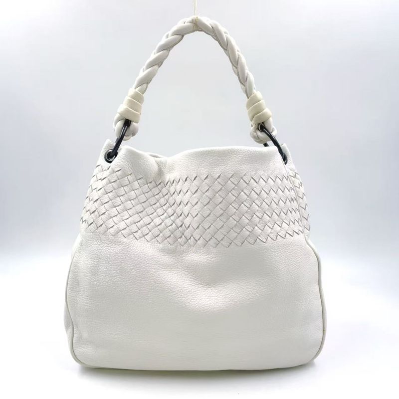 Bottega Veneta Intrecciato One Shoulder Leather White Handbag Black
