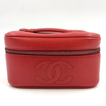 Chanel Coco Mark Vanity Pouch Serial No 3 Caviar Skin Red Handbag Gold