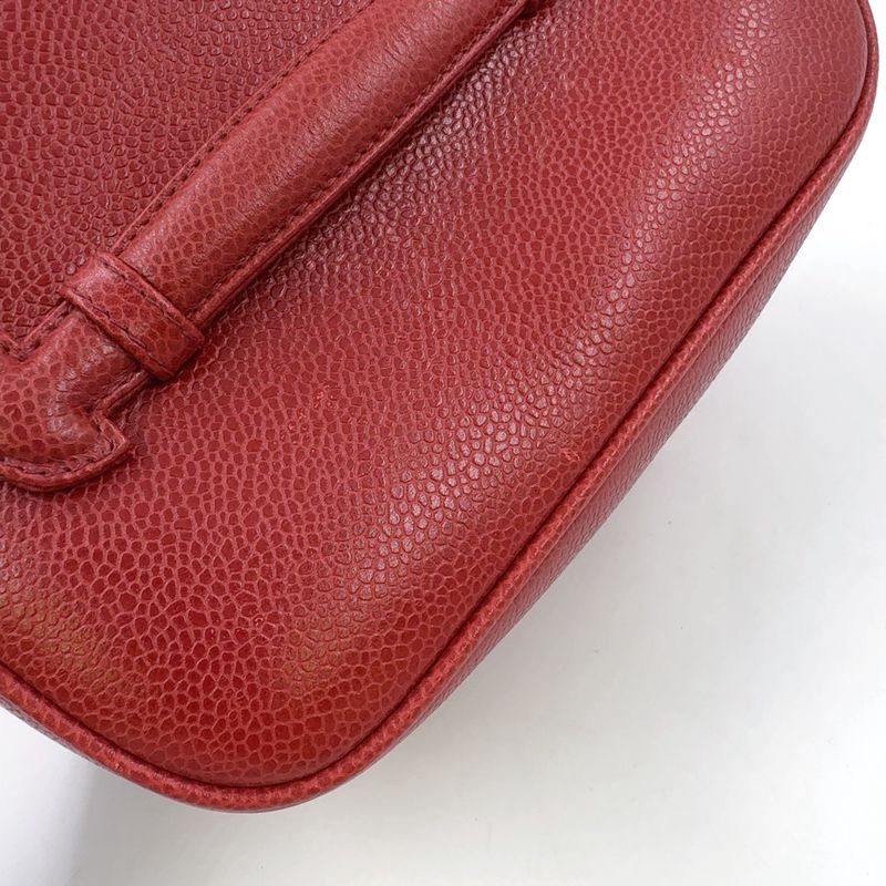 Chanel Coco Mark Vanity Pouch Serial No 3 Caviar Skin Red Handbag Gold