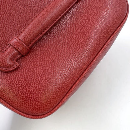 Chanel Coco Mark Vanity Pouch Serial No 3 Caviar Skin Red Handbag Gold