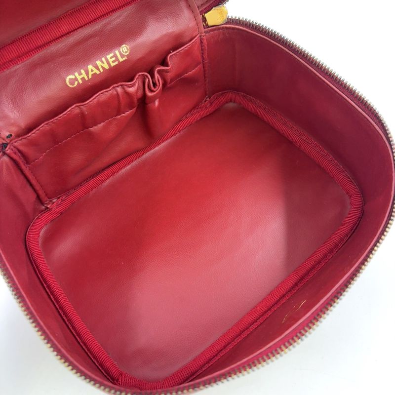 Chanel Coco Mark Vanity Pouch Serial No 3 Caviar Skin Red Handbag Gold
