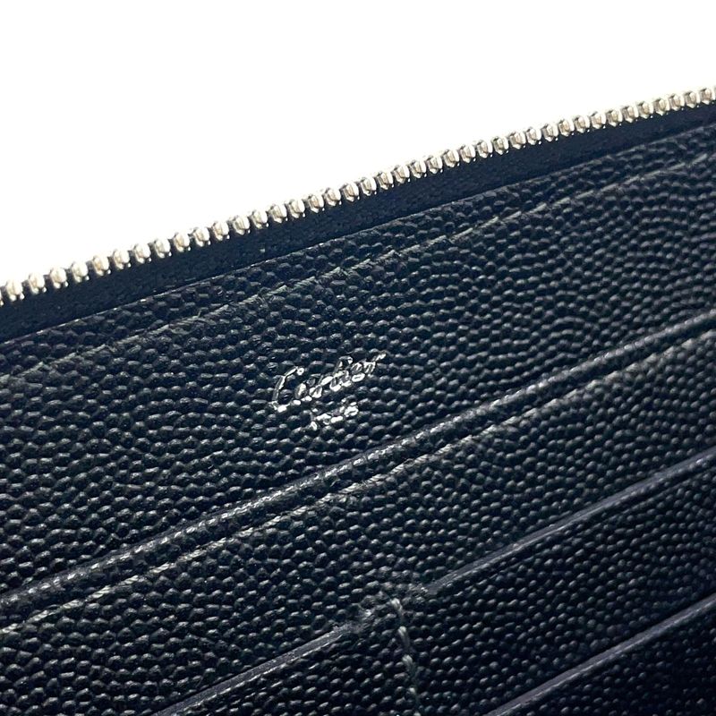 Cartier Santos De Cartier Round Long Wallet Leather Black Wallet Silver