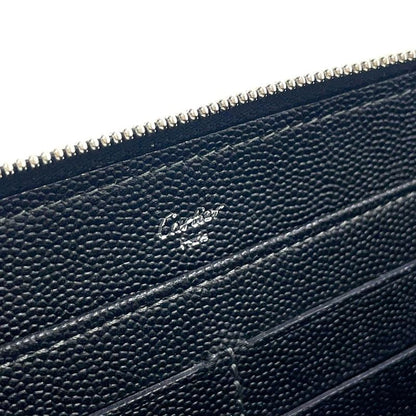 Cartier Santos De Cartier Round Long Wallet Leather Black Wallet Silver