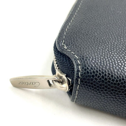 Cartier Santos De Cartier Round Long Wallet Leather Black Wallet Silver