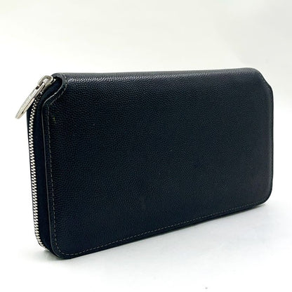 Cartier Santos De Cartier Round Long Wallet Leather Black Wallet Silver