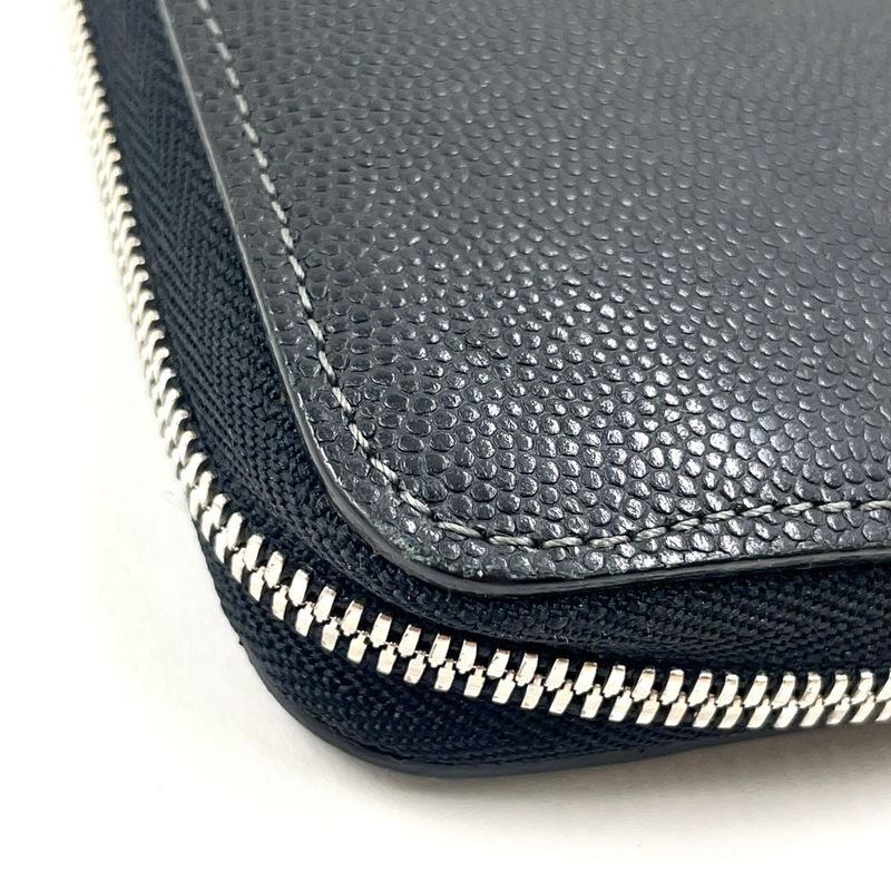 Cartier Santos De Cartier Round Long Wallet Leather Black Wallet Silver