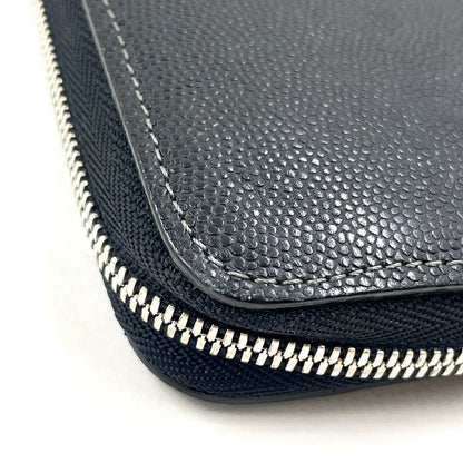 Cartier Santos De Cartier Round Long Wallet Leather Black Wallet Silver