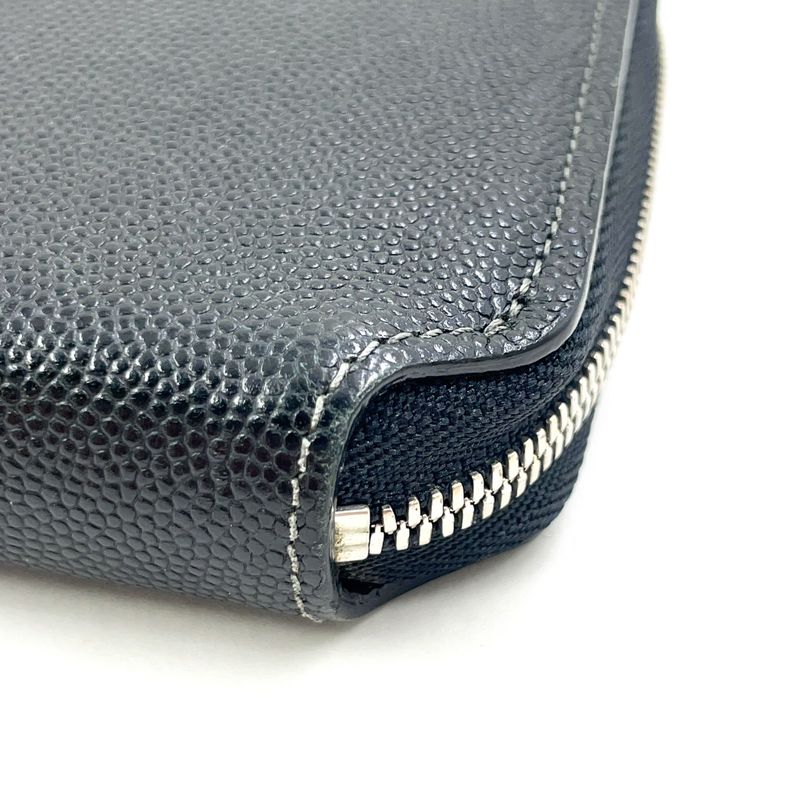 Cartier Santos De Cartier Round Long Wallet Leather Black Wallet Silver