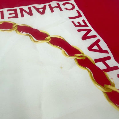Chanel Matelasse Chain Shoulder Bag Patterned Silk Ivory And Red Scarf