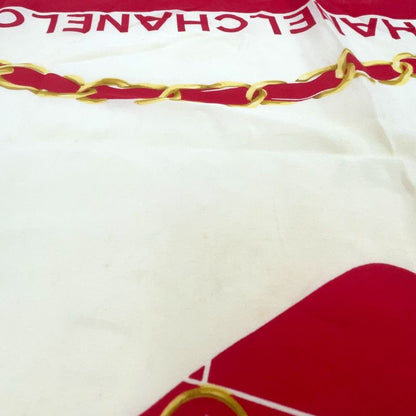 Chanel Matelasse Chain Shoulder Bag Patterned Silk Ivory And Red Scarf