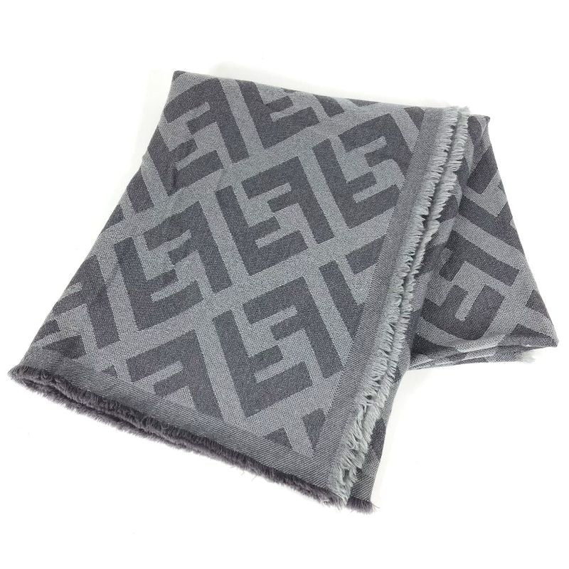 Fendi Shawl Zucca Logo Fxx056 Wool Gray