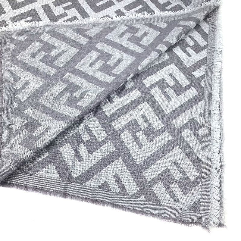 Fendi Shawl Zucca Logo Fxx056 Wool Gray